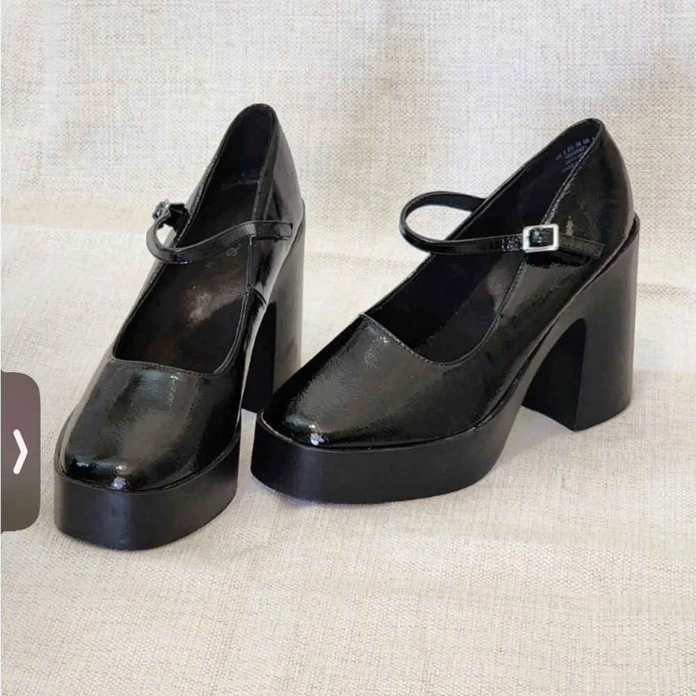 ASOS Shiny Black Platform Mary Jane Shoes - Picture 2 of 9